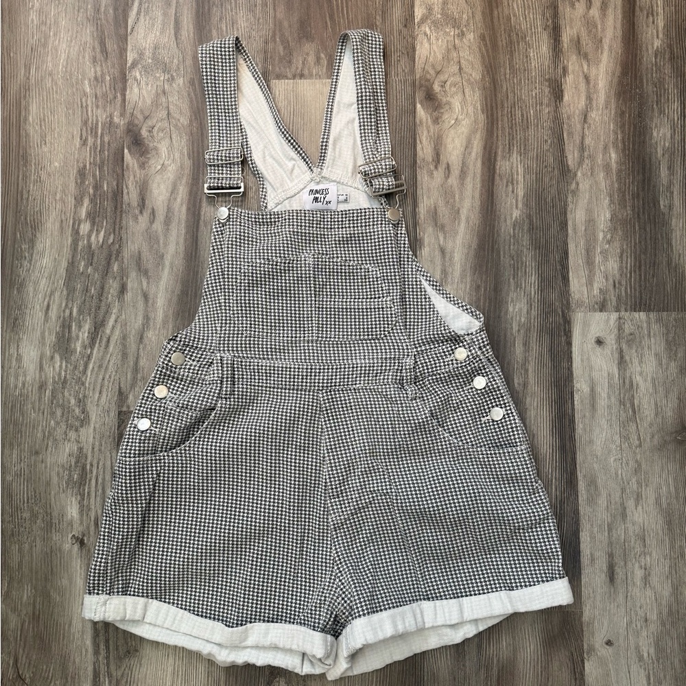 Princess Poly Black & White Gingham Short Overalls